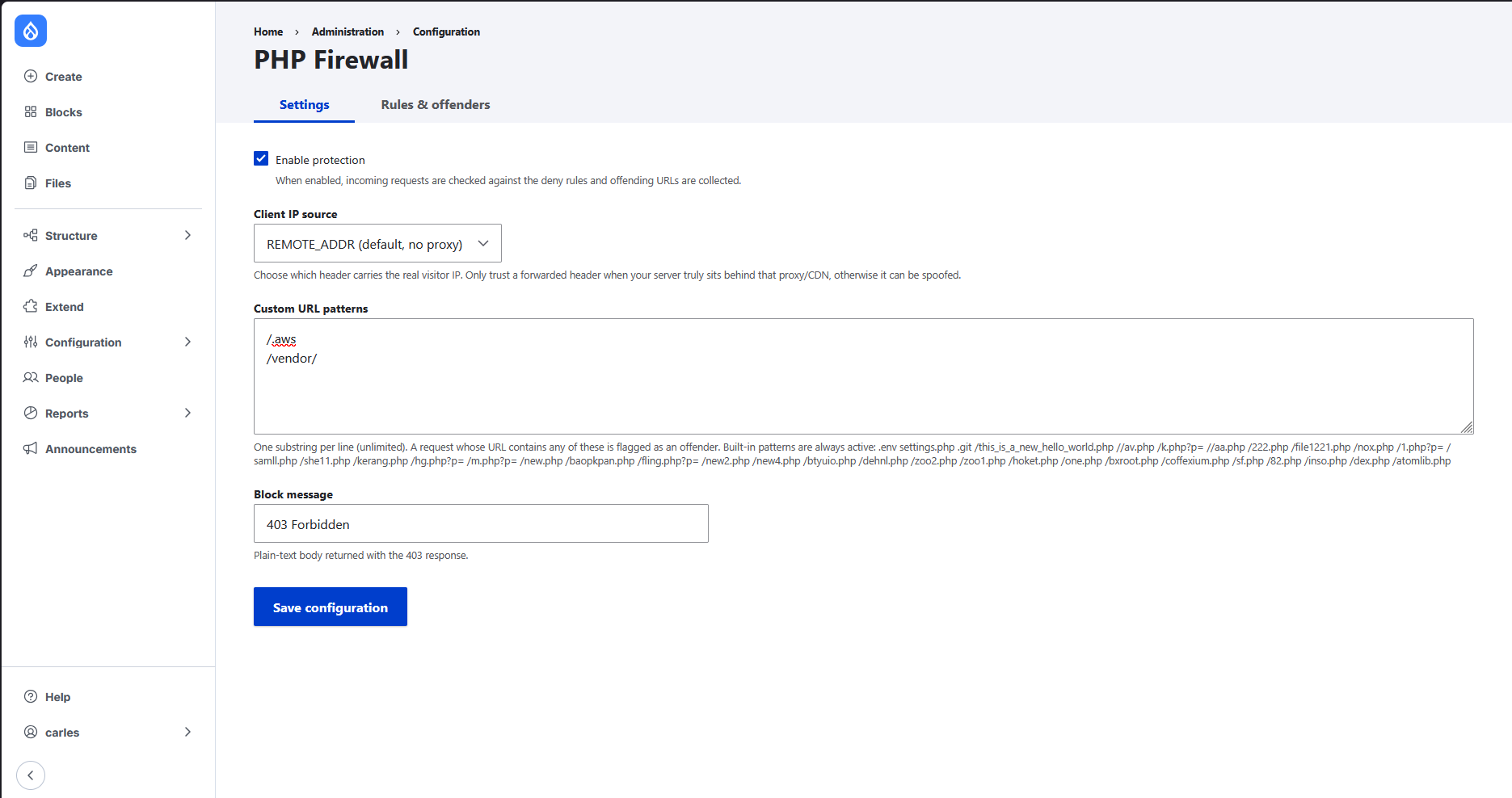 Drupal PHP Firewall